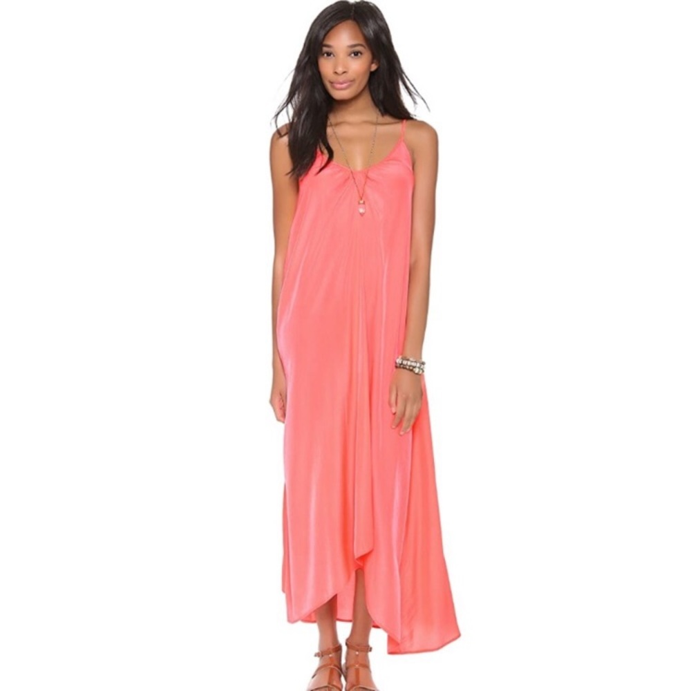 Pink Stitch Flowy Coral Maxi Dress